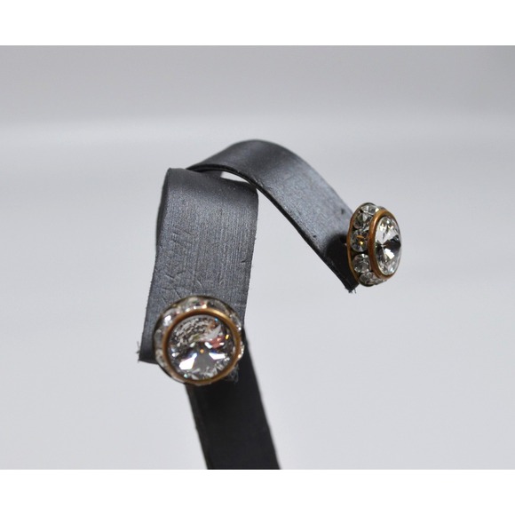 Silver Toned Metal Pierced‎ Stud Earrings with Clear Rhinestones 1.5" - Picture 3 of 16